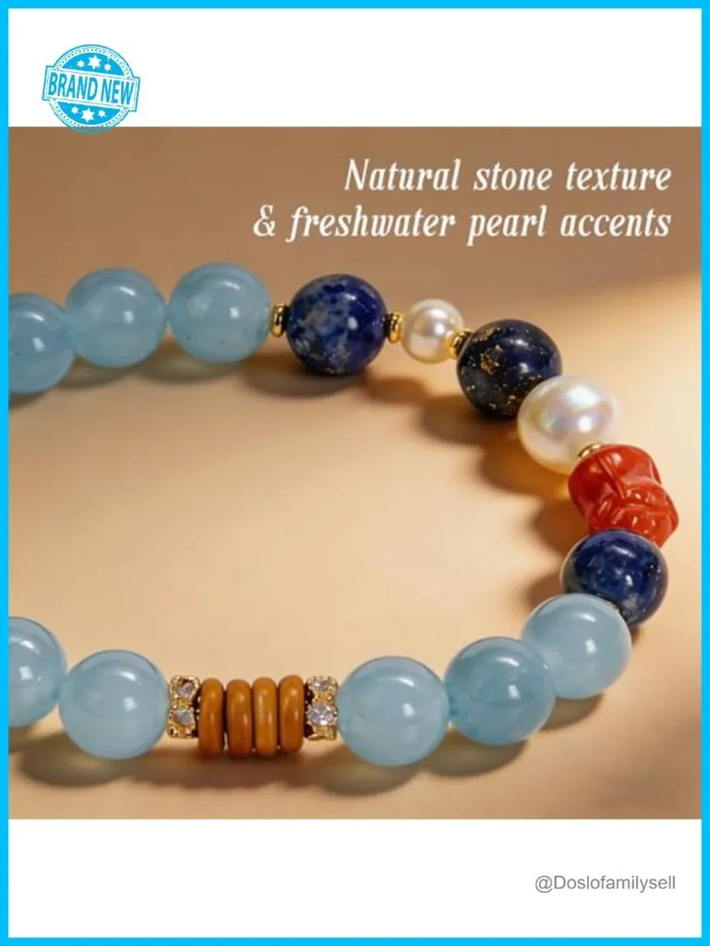 Handmade Mixed Blue Gemstone Stretch Bracelet for Stress Relief Wealth